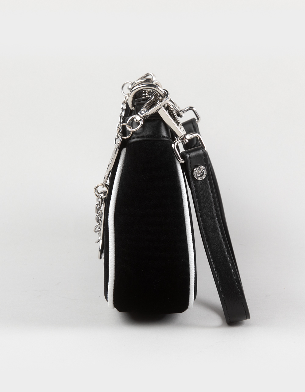 VON DUTCH Rhinestone Velvet Shoulder Bag - BLACK