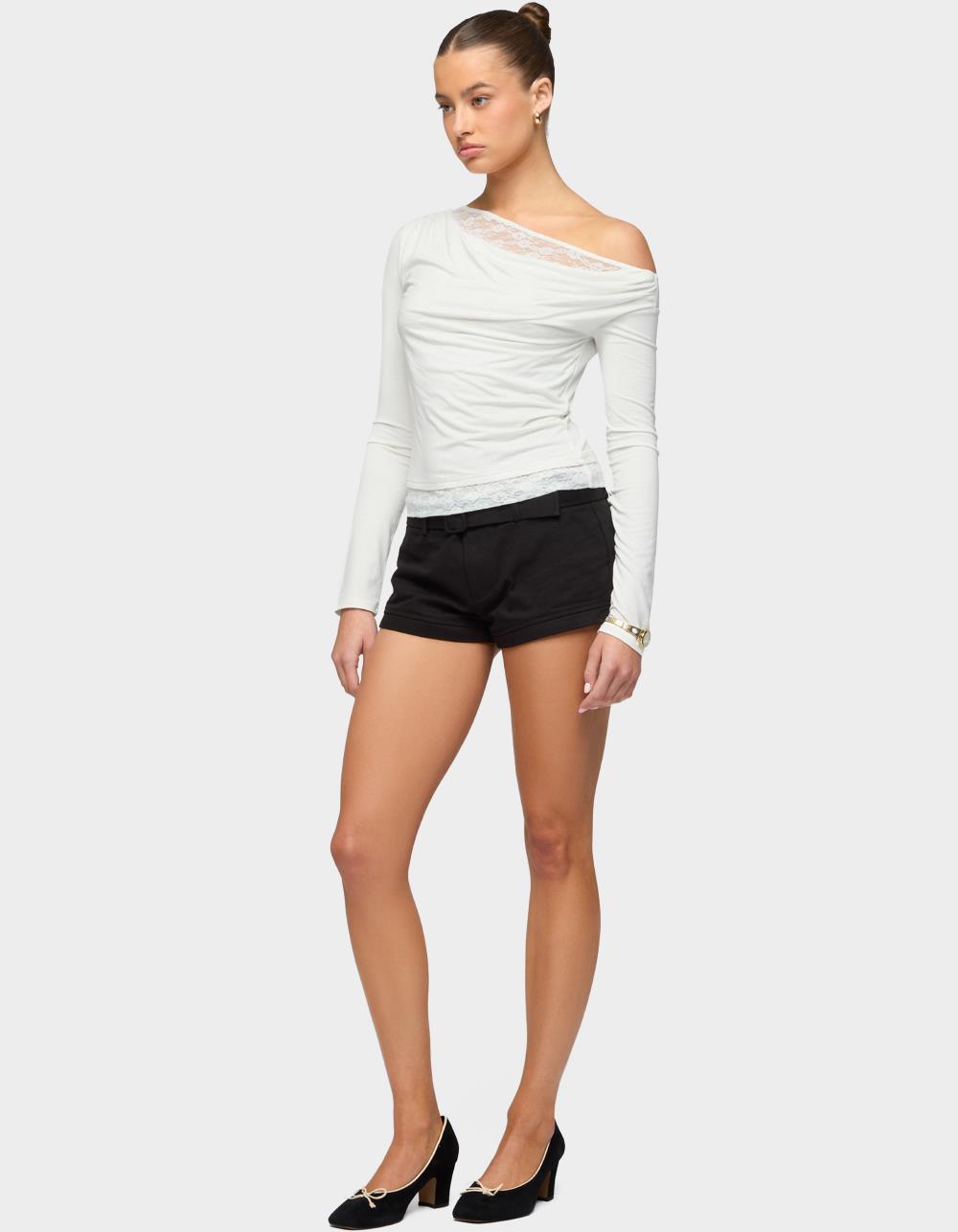 EDIKTED Layered Lacey Off Shoulder Top - WHITE