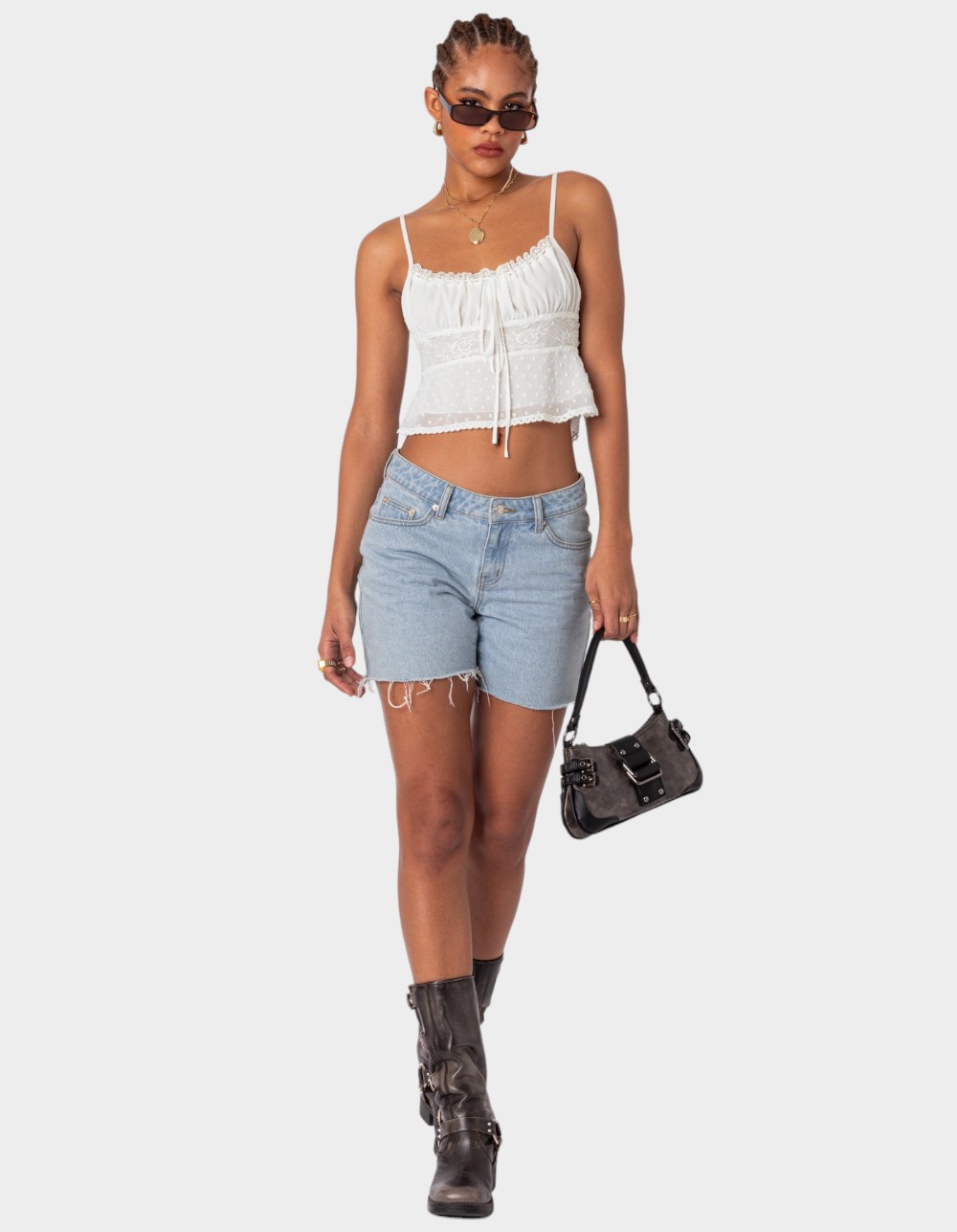 EDIKTED Wendy Tie Back Lacey Top - WHITE