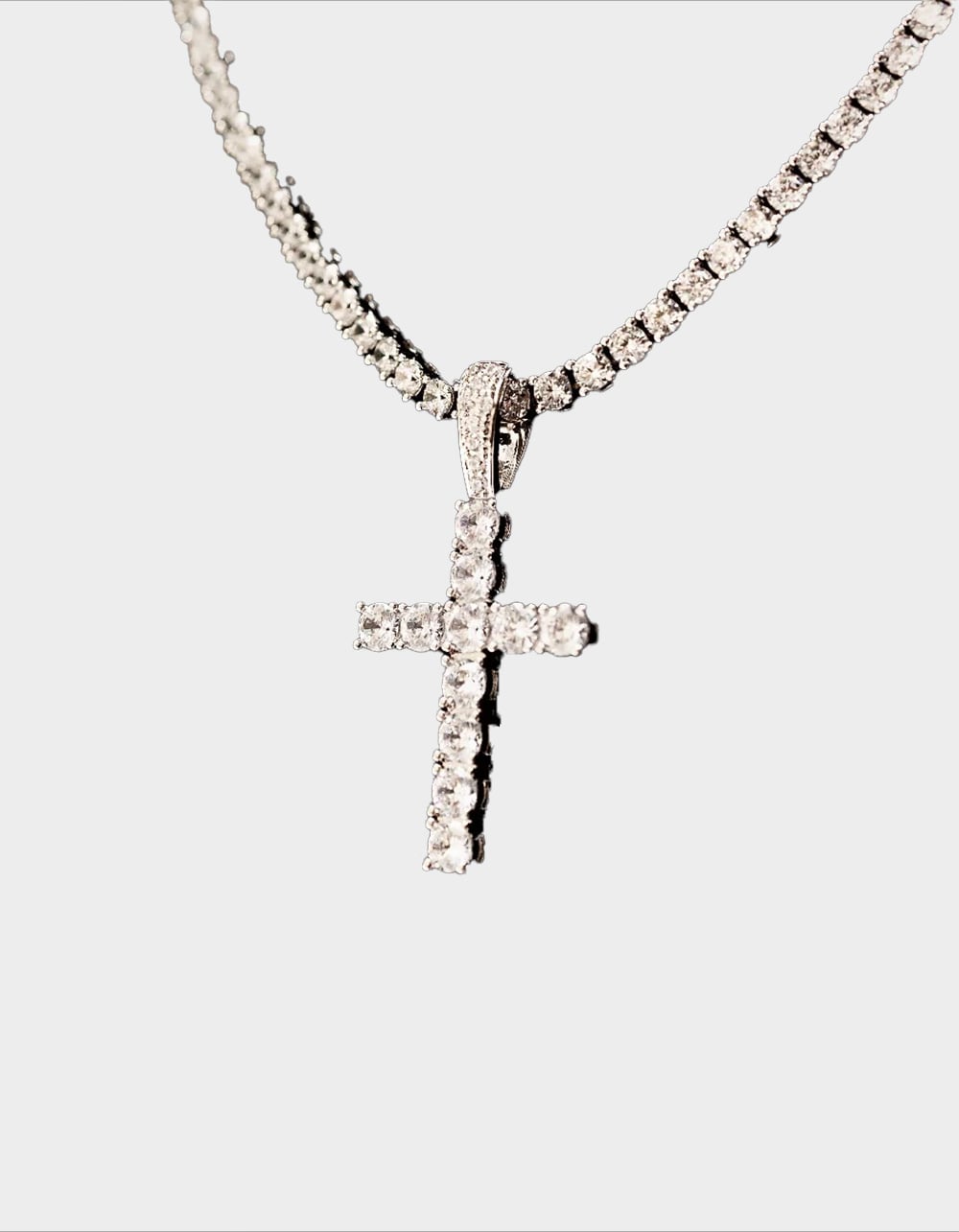 GLD White Gold Plated Stone Cross Pendant - SILVER