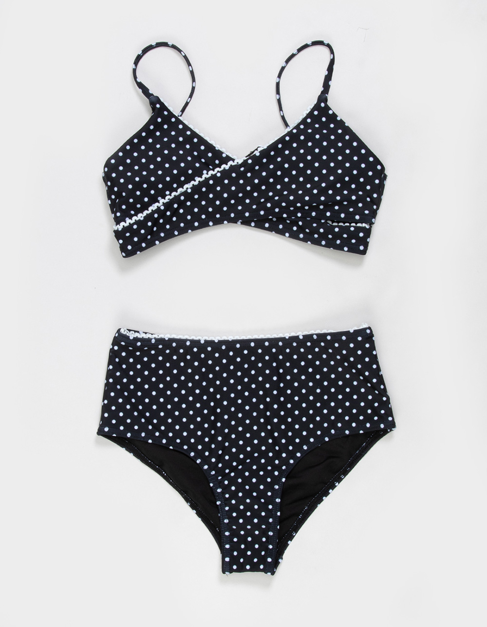 FULL TILT Girls Polka Dot Wrap Bralette Bikini Set - BLK/WHT