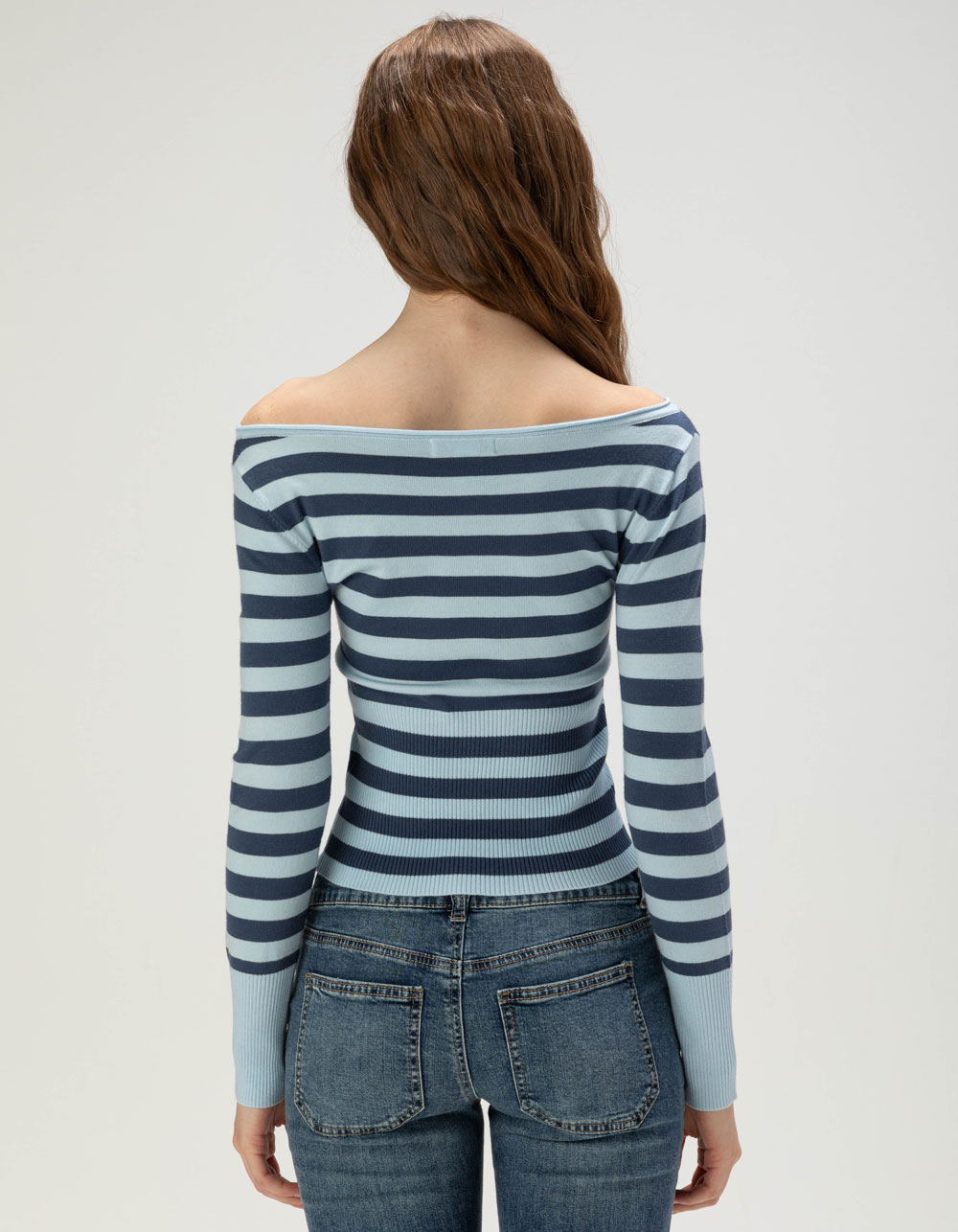 RSQ Womens Off The Shoulder Stripe Sweater