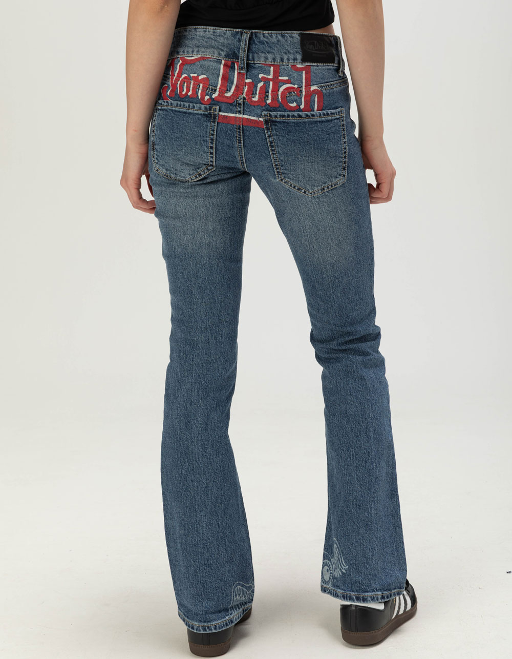 VON DUTCH Low Rise Womens Flare Jeans - MEDIUM WASH