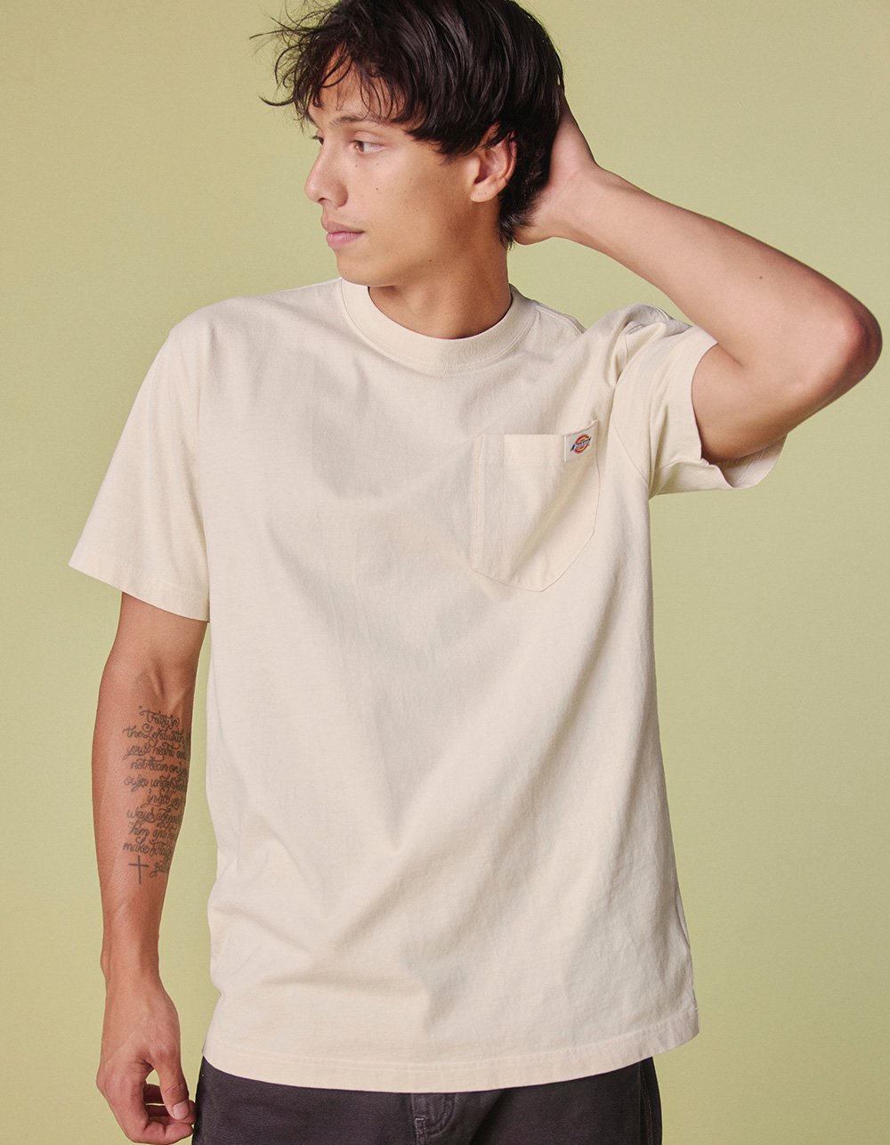 DICKIES Worn Dyed Mens Pocket Tee - CREAM