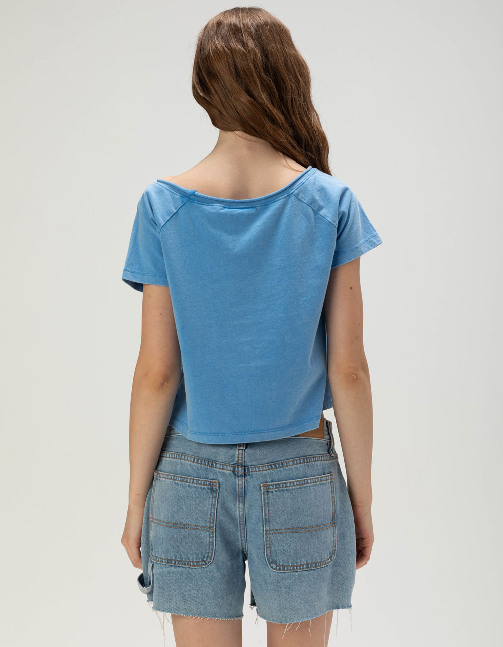 The WILD COLLECTIVE Los Angeles Chargers Womens Off Shoulder Tee - BLUE
