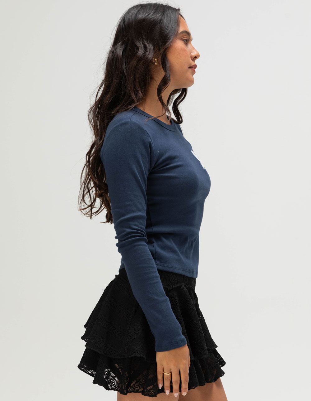RSQ Womens 10 Long Sleeve Baby Tee - NAVY