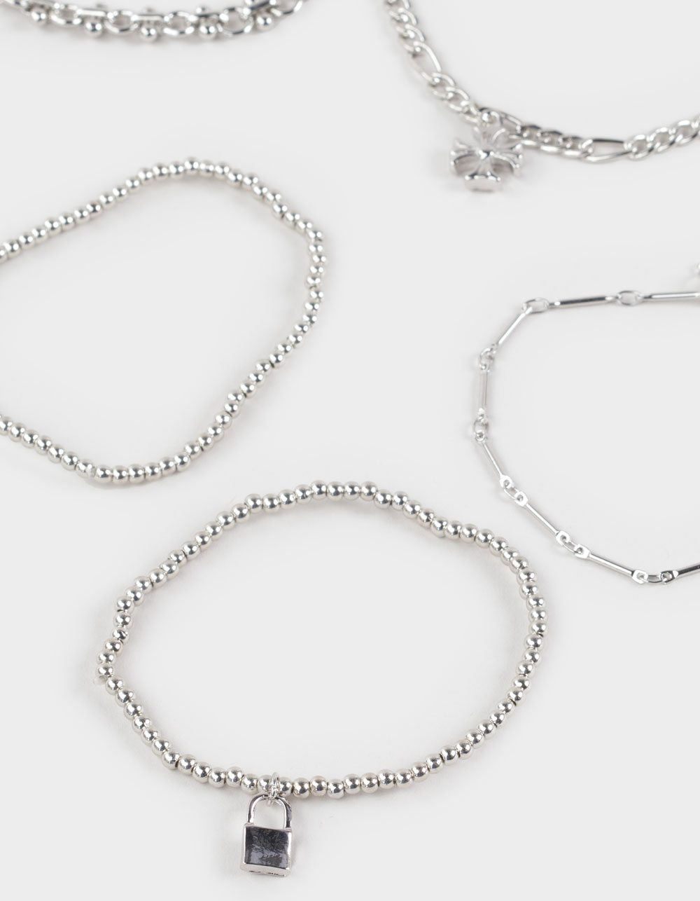 FULL TILT 5 Pack Cross/Lock Chain Bracelets - SILVER