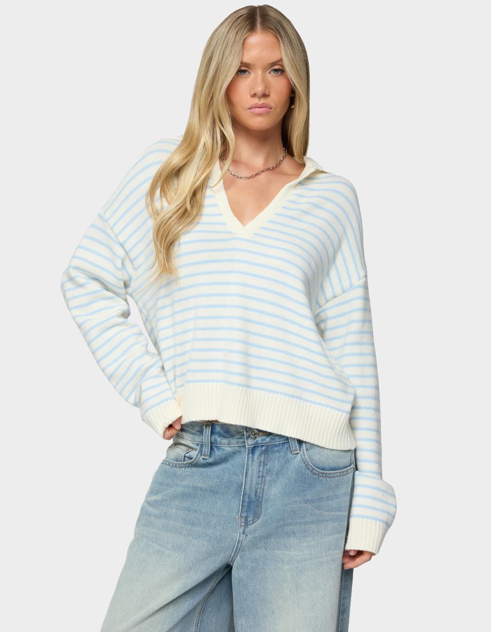 EDIKTED Copenhagen Oversized Striped Sweater - LIGHT BLUE