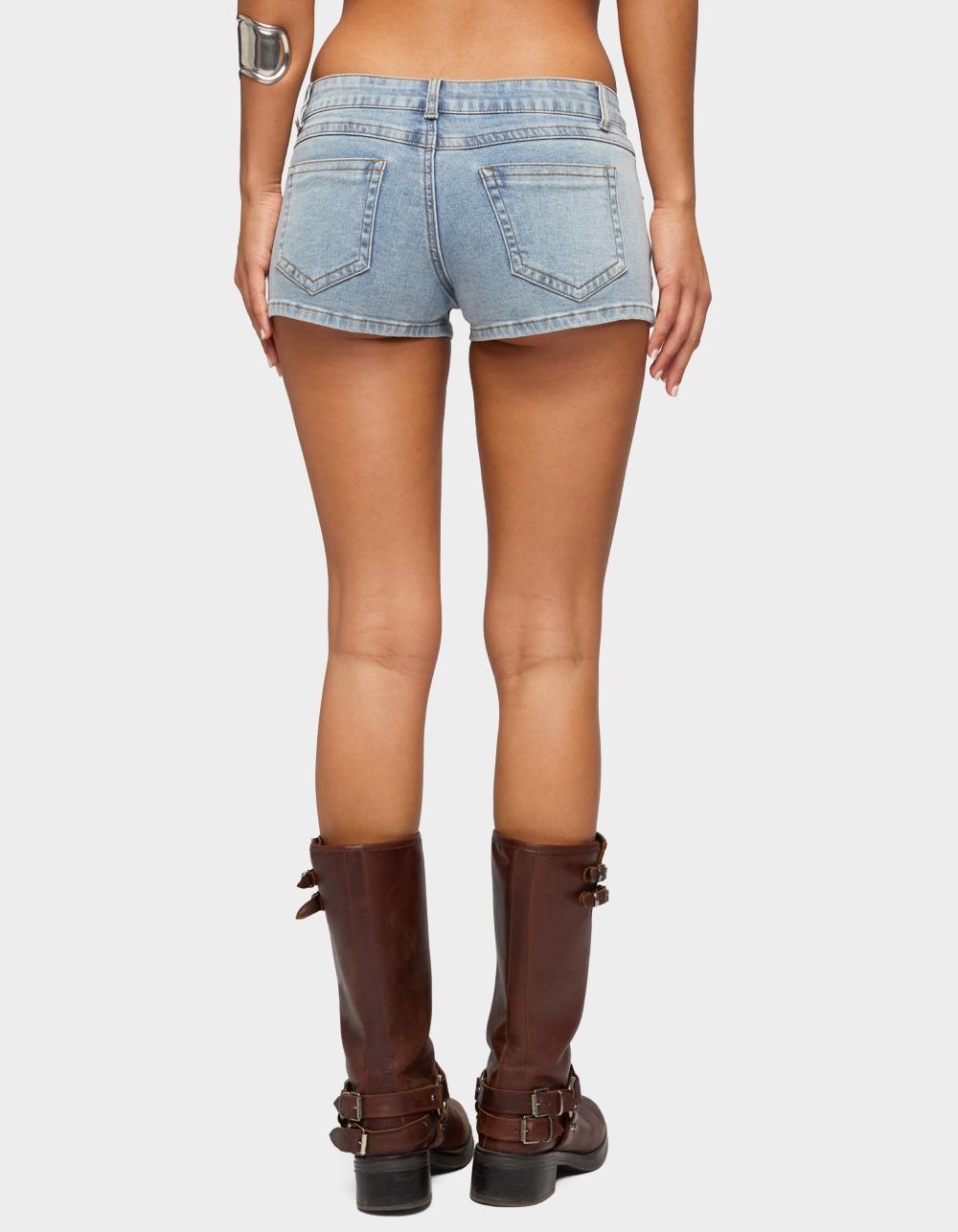 EDIKTED Western Stitch Studded Denim Micro Shorts - BLUE