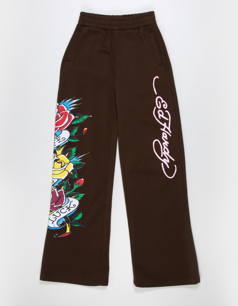 ED HARDY Tiger Rose Girls Wide Leg Sweatpants - BROWN