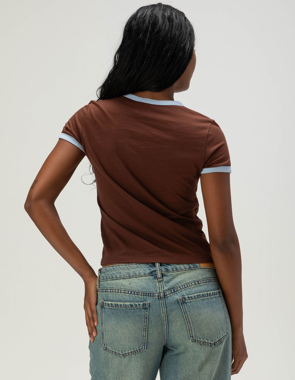 TILLYS Womens Solid Ringer Tee - BROWN COMBO