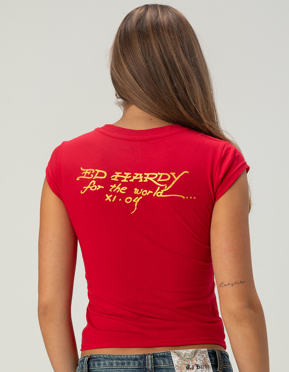 ED HARDY Leopard Panther Womens Tee - RED