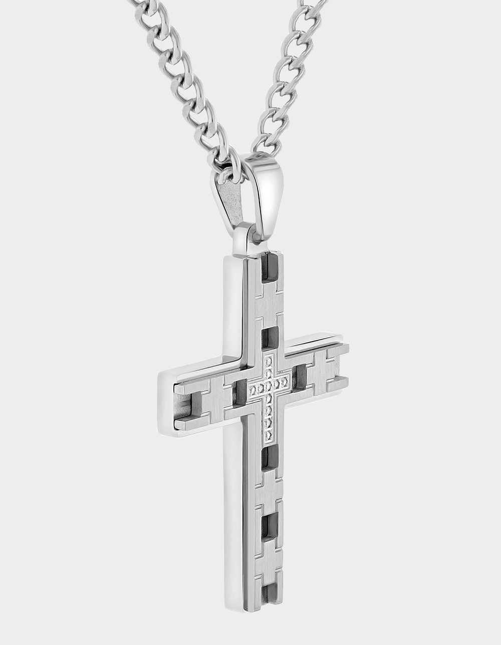 STEEL NATION Stainless Steel Geometric Design Cross Pendant - STAINLESS