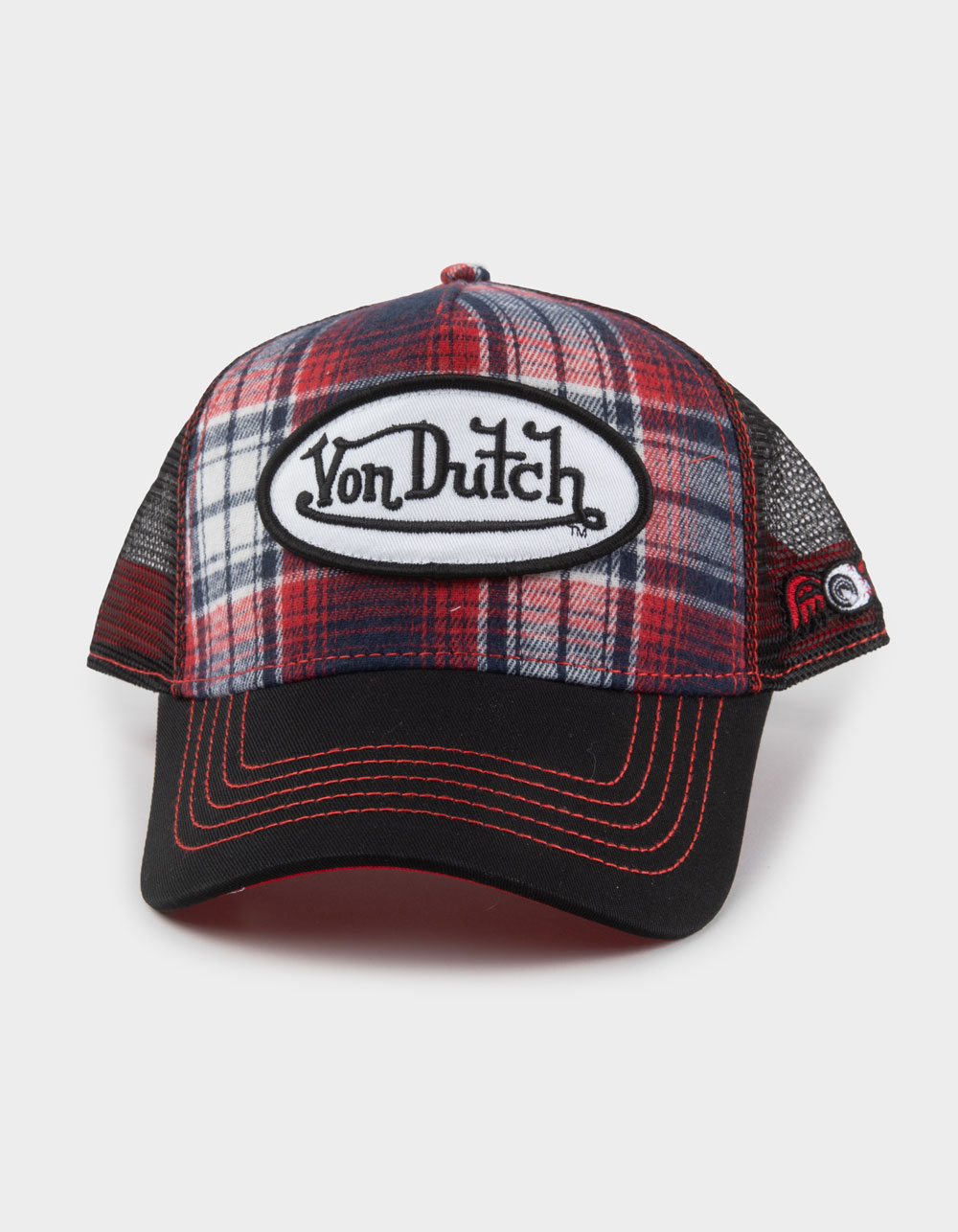 VON DUTCH Plaid Trucker Hat - RED/BLK