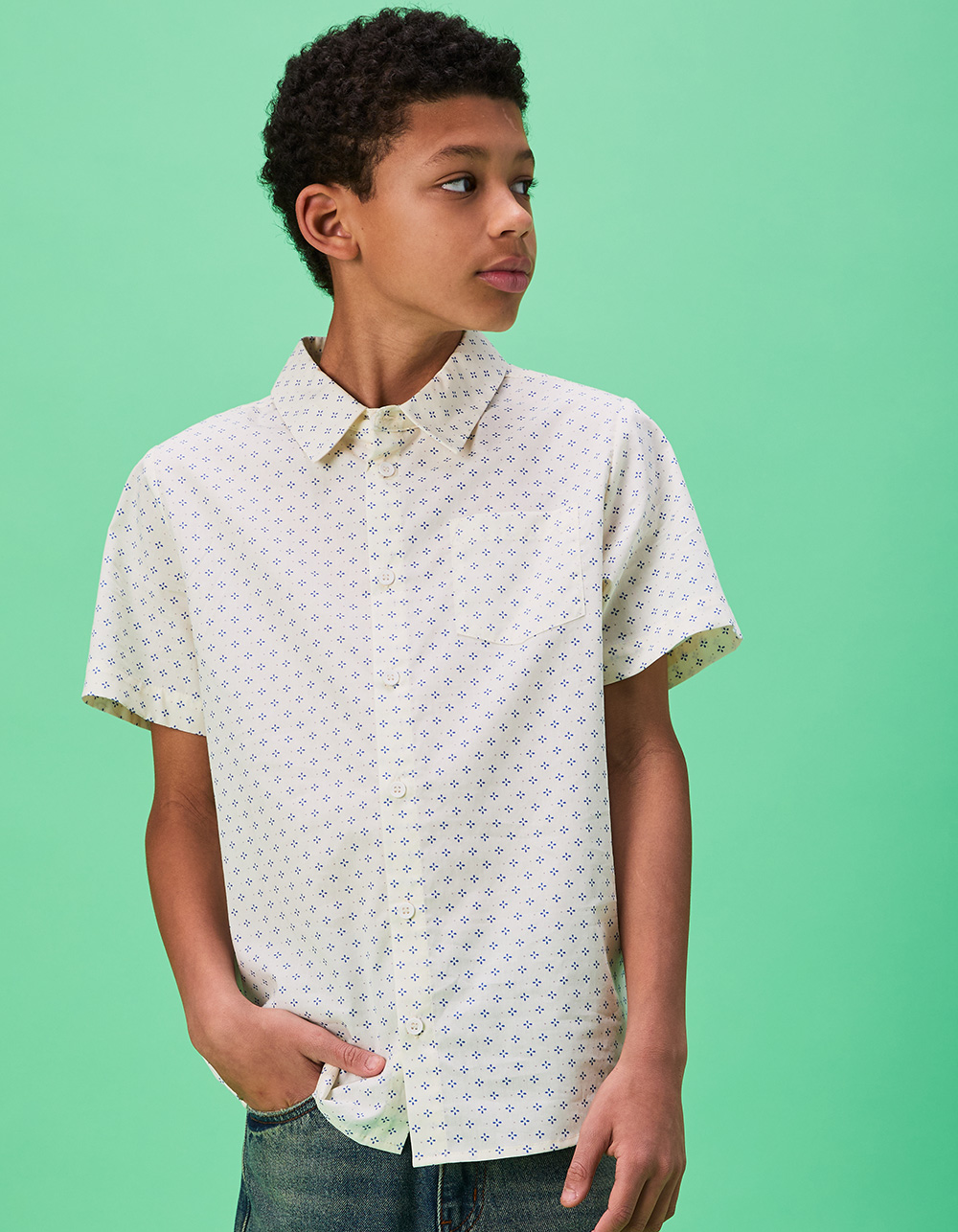 RSQ Boys Ditsy Print Button Up Shirt - OFF WHITE
