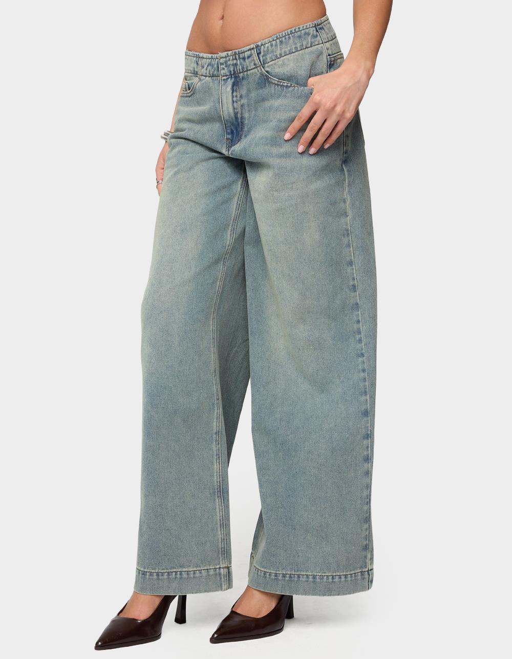 EDIKTED Saffie No Waistband Low Rise Baggy Jeans - BLUE