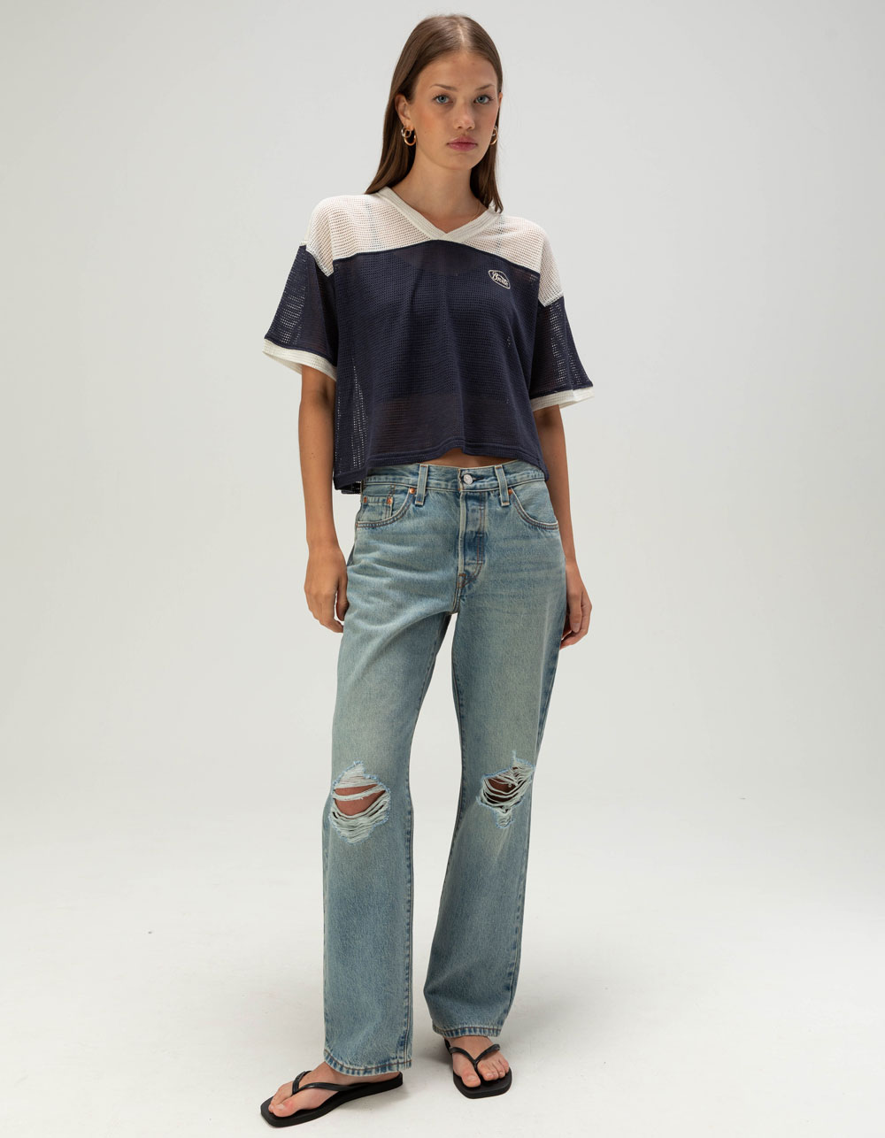 BRIXTON Varsity Womens Mesh Top - NAVY/WHITE