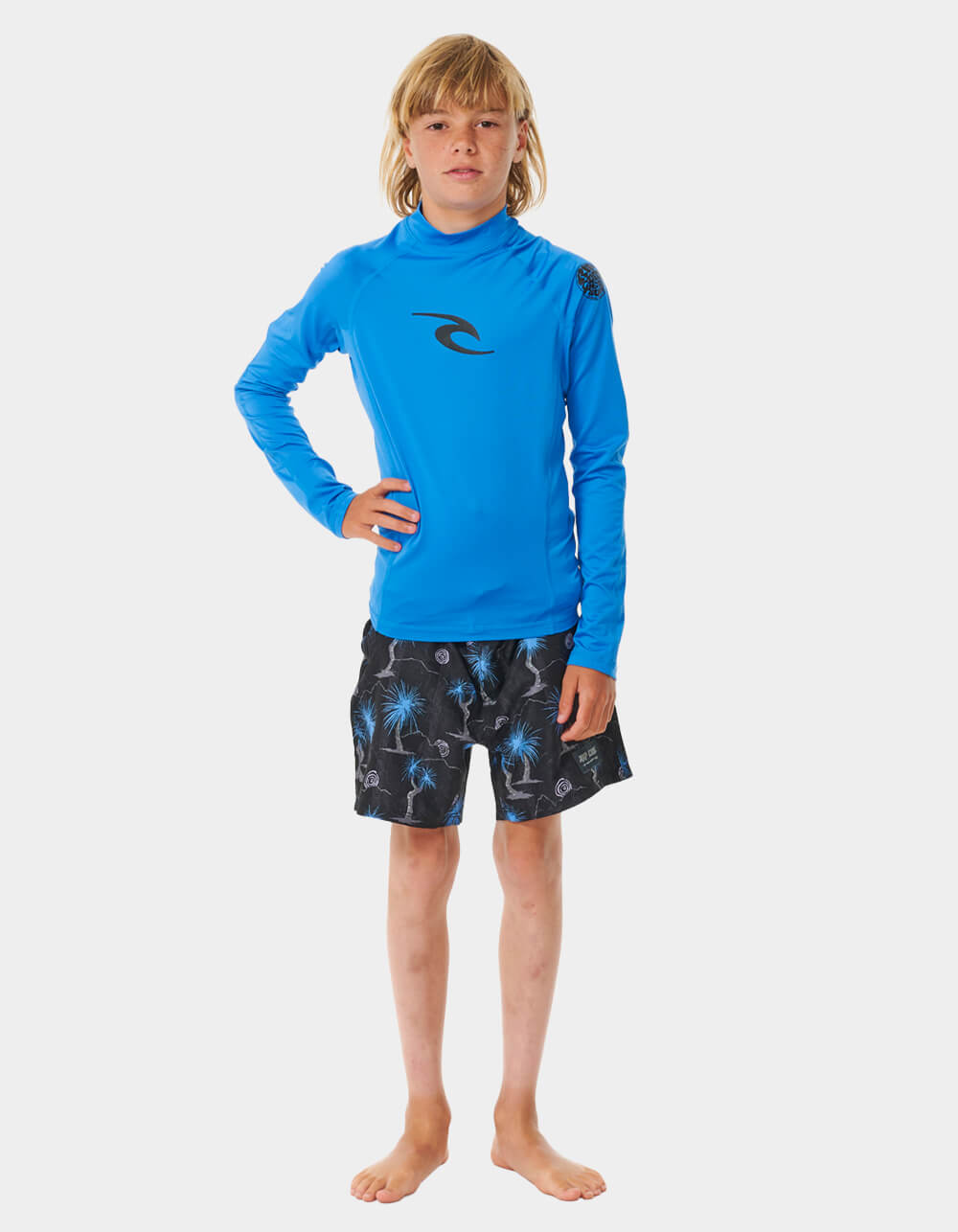 RIP CURL Waves UPF Boys Long Sleeve Tee - BLUE