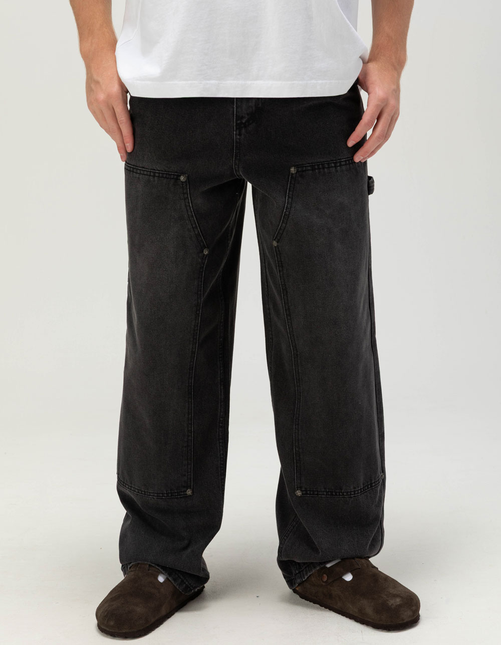 RSQ Mens Baggy Studded Utility Pants - WASHED BLACK