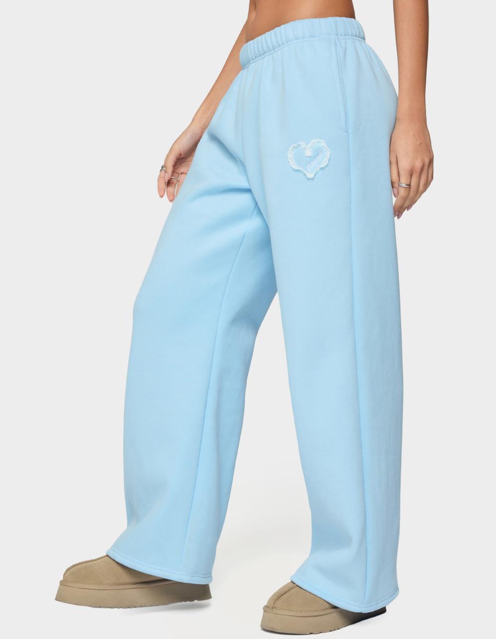 Edikted Love Wide Leg Sweatpants - LIGHT BLUE
