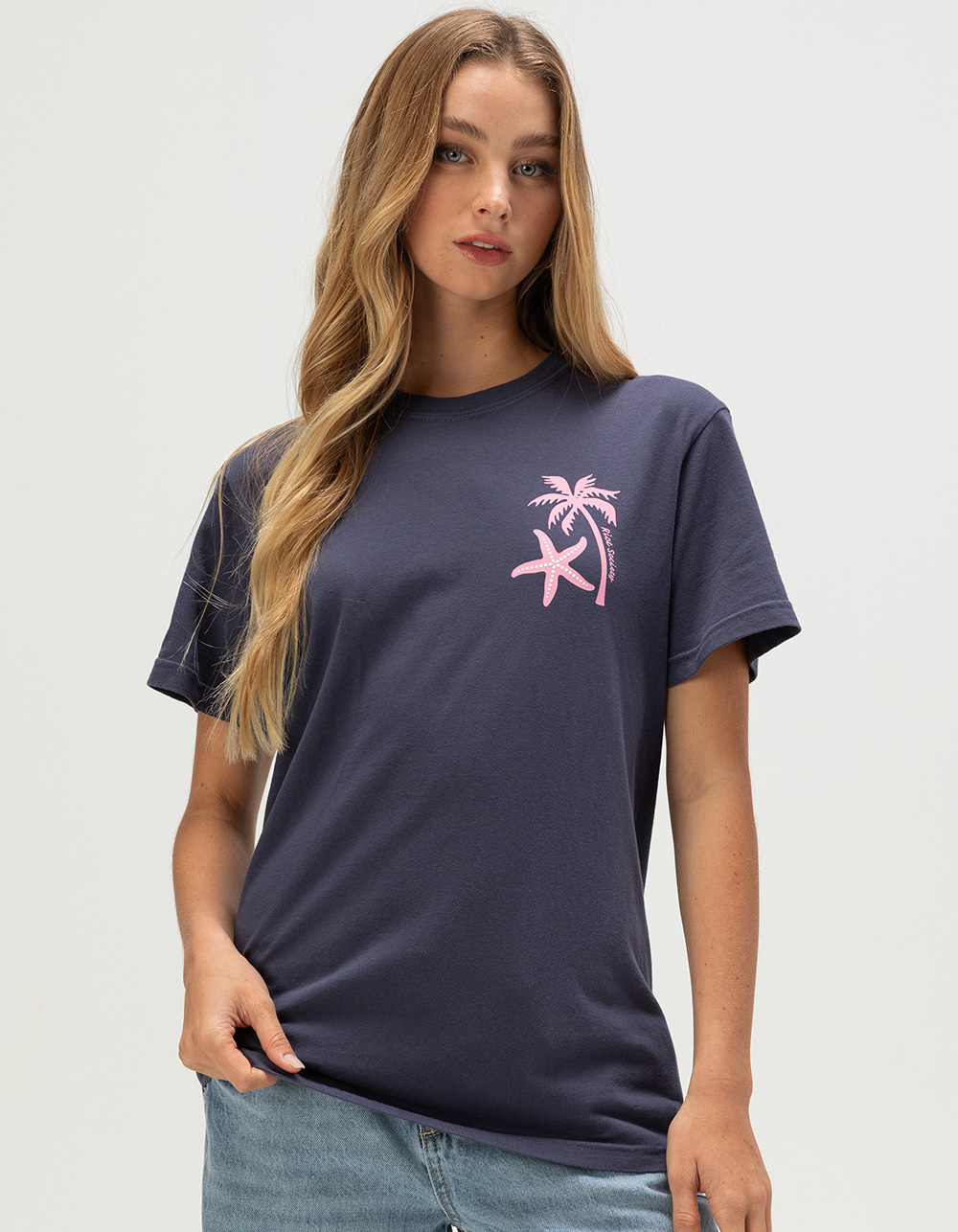 RIOT SOCIETY Palm Fill Womens Boyfriend Tee - NAVY