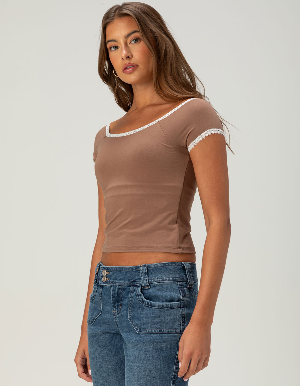 NECTAR CLOTHING Off The Shoulder Womens Top - MOCHA