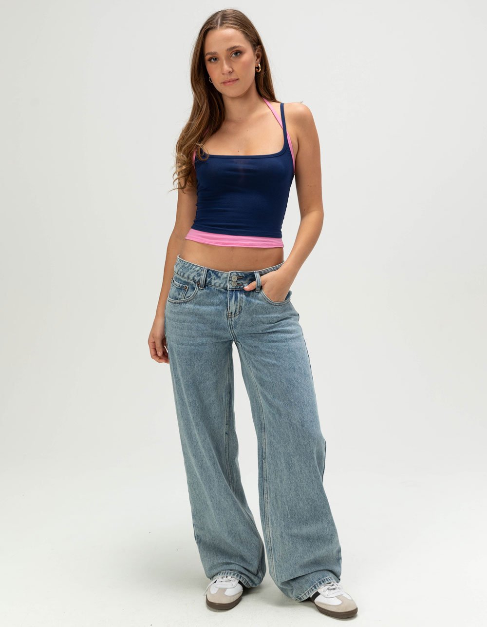 BOZZOLO Womens Double Layer Cami - NAVY COMBO