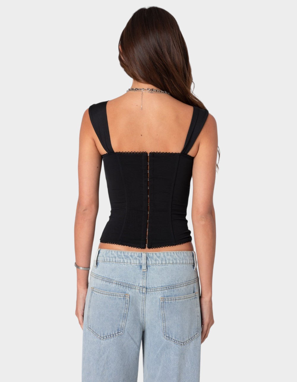 EDIKTED Marcella Wide Strap Mesh Corset - BLACK