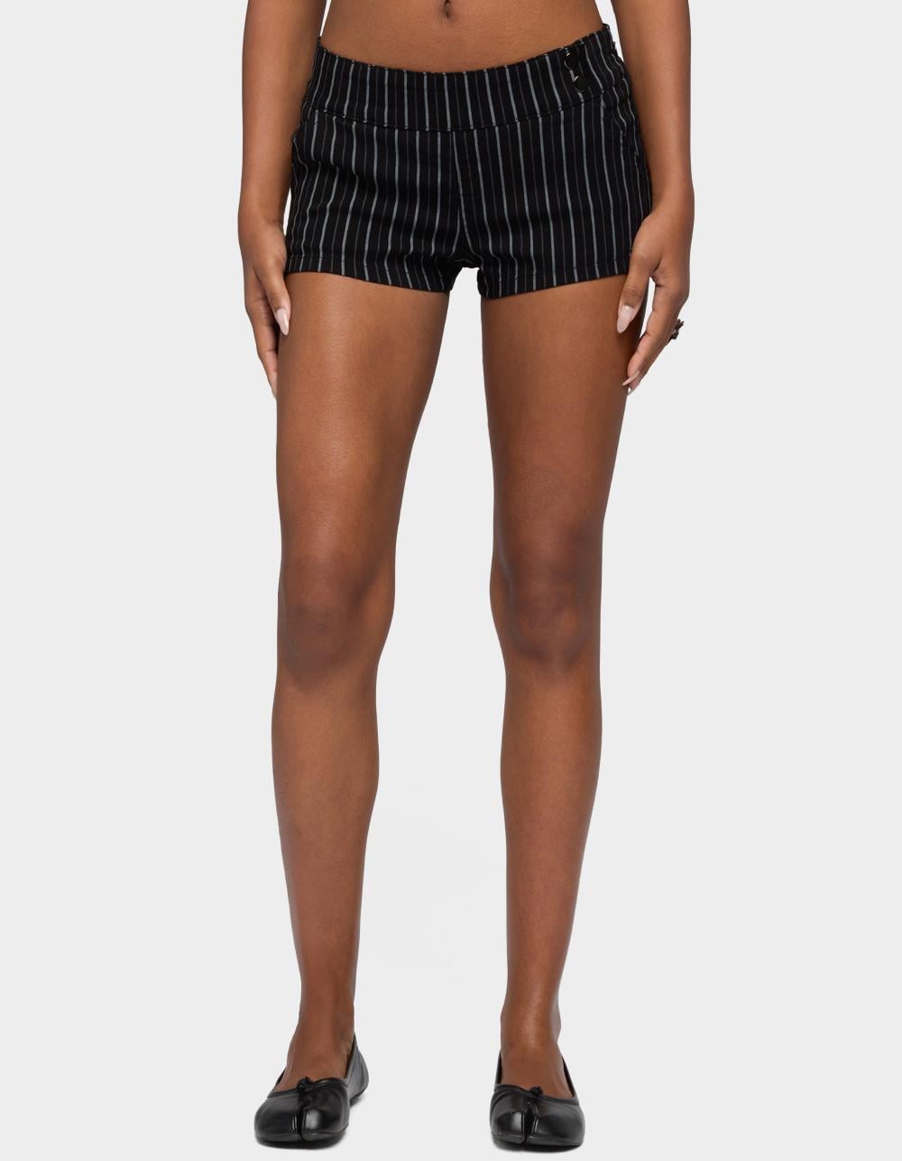 EDIKTED Violetta Striped Micro Shorts - BLACK