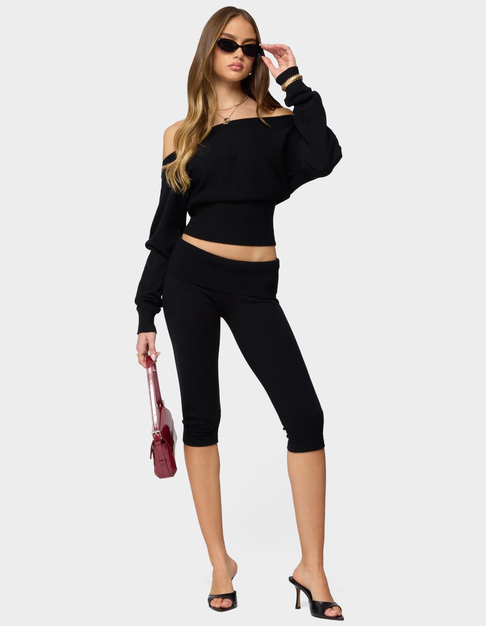 EDIKTED Skyla Knit Capri Pants - BLACK