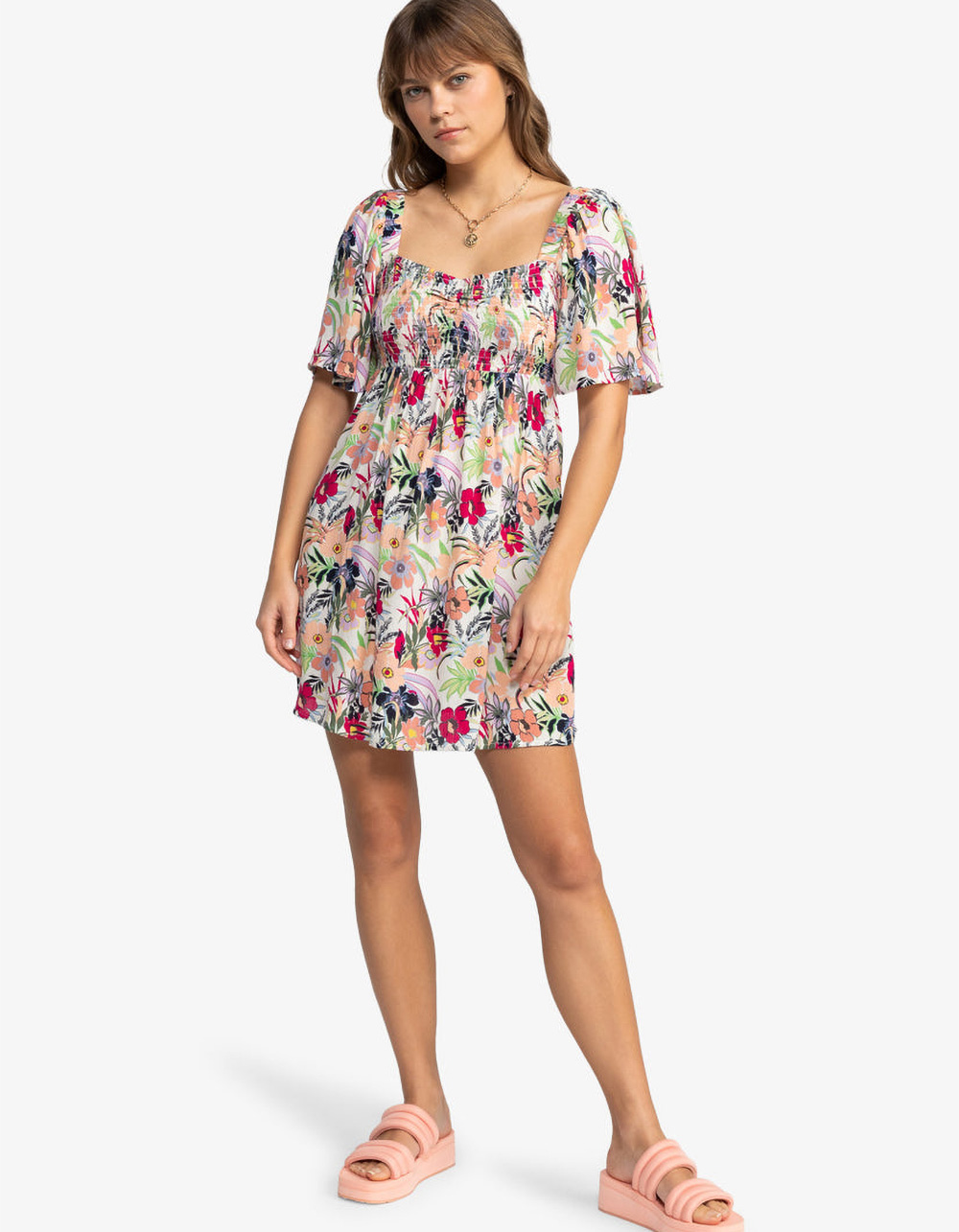 ROXY Golden Dawn Womens Smocked Dress - WHITE COMBO