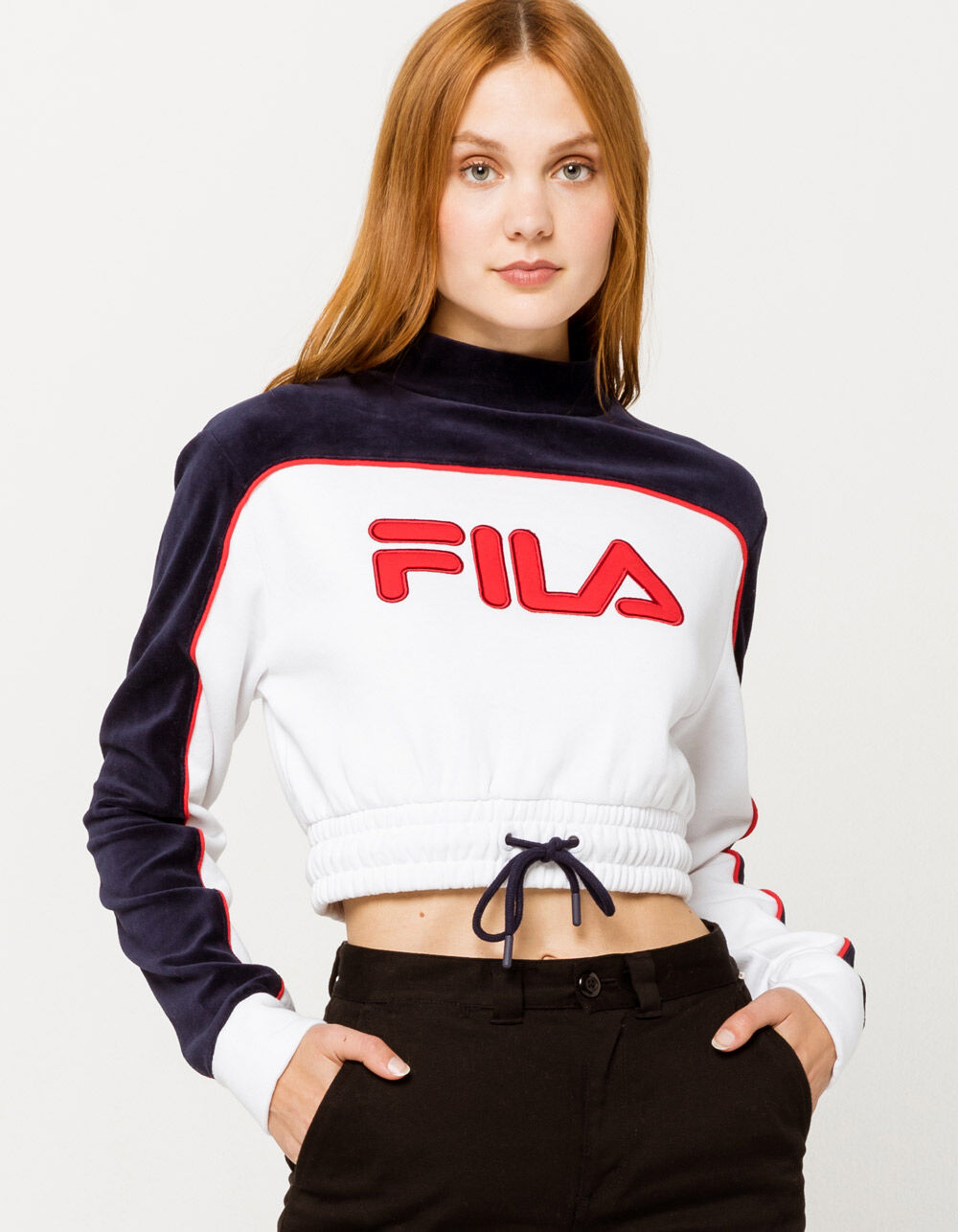FILA Cadence Mock Neck Womens Crop Sweatshirt - WHITE COMBO | Tillys