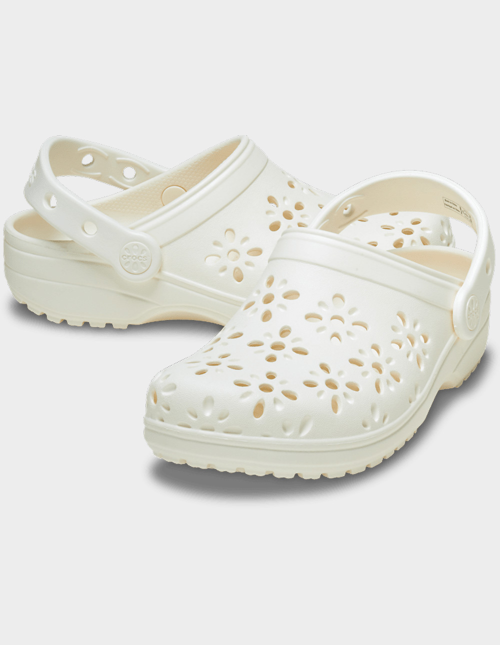CROCS Floral Cut-Out Girls Classic Clogs - CHALK