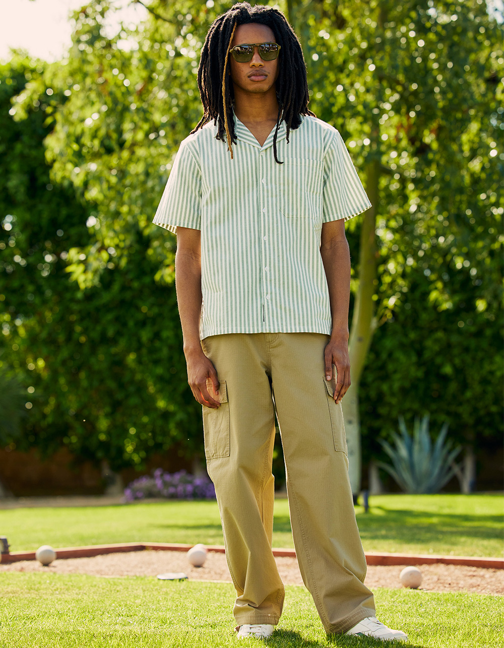 RSQ Mens Stripe Oxford Camp Shirt  - SAGE