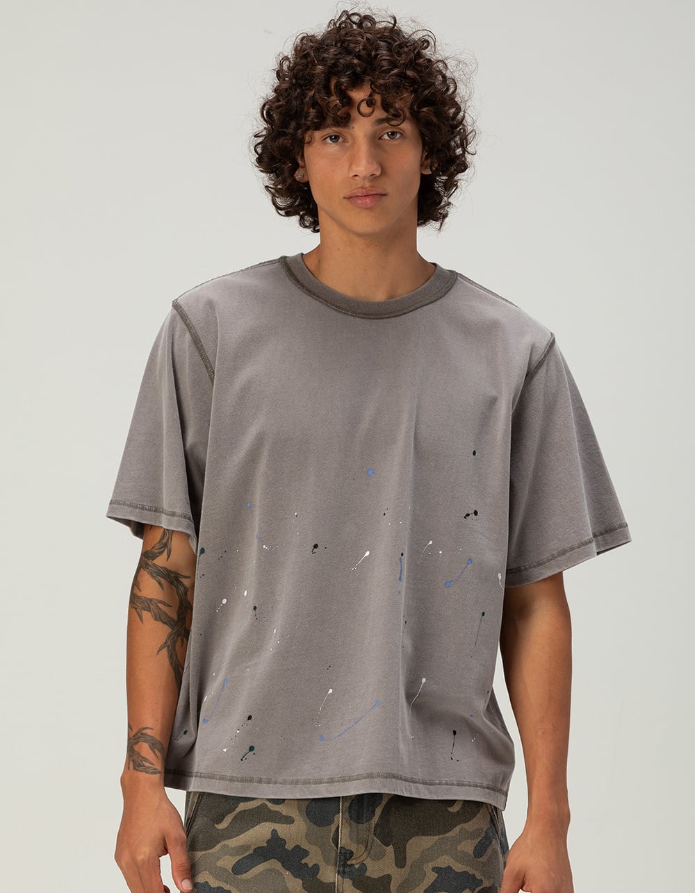 RSQ Mens Paint Splatter Boxy Tee
