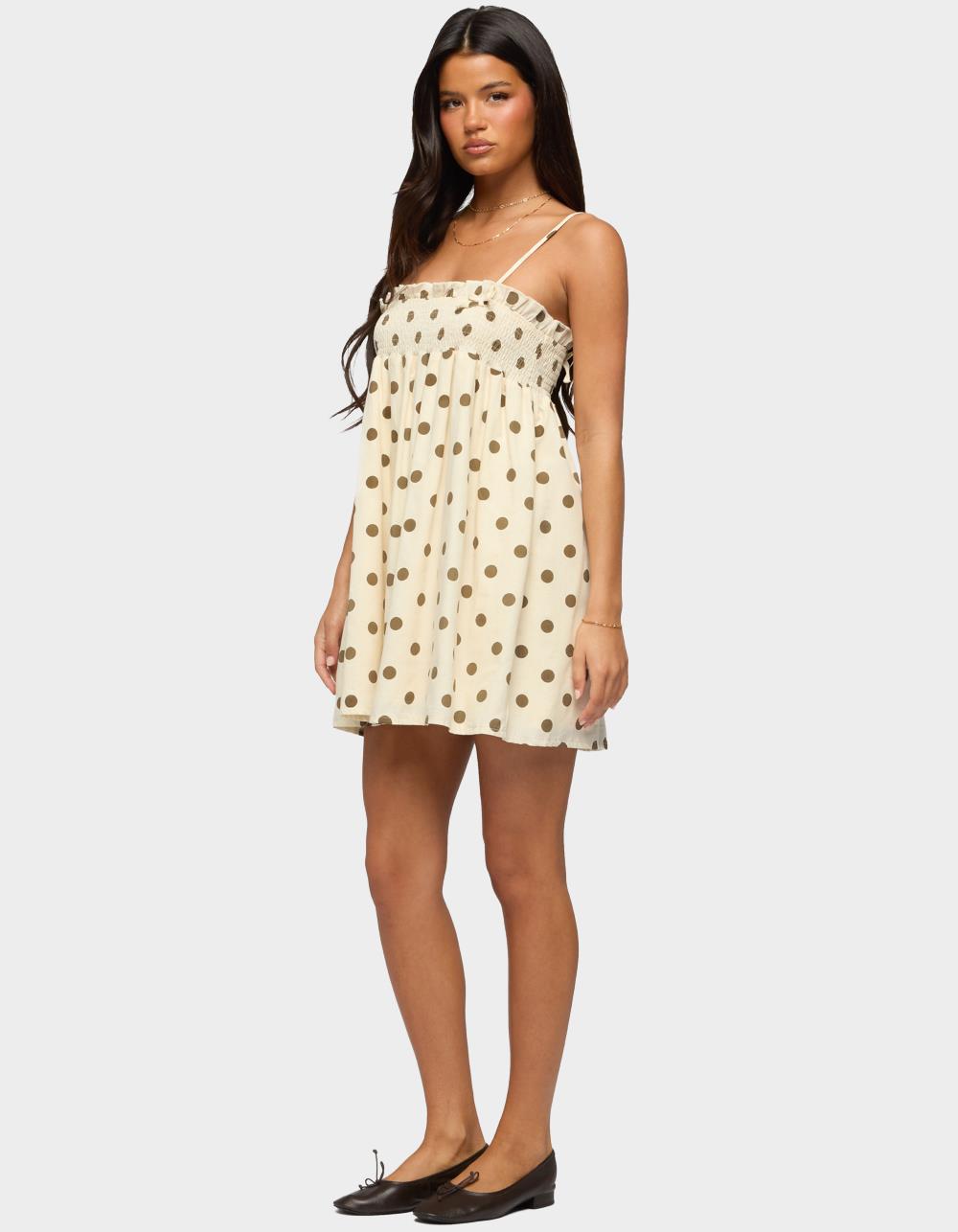 EDIKTED Polka Dot Linen Look Mini Dress - BEIGE