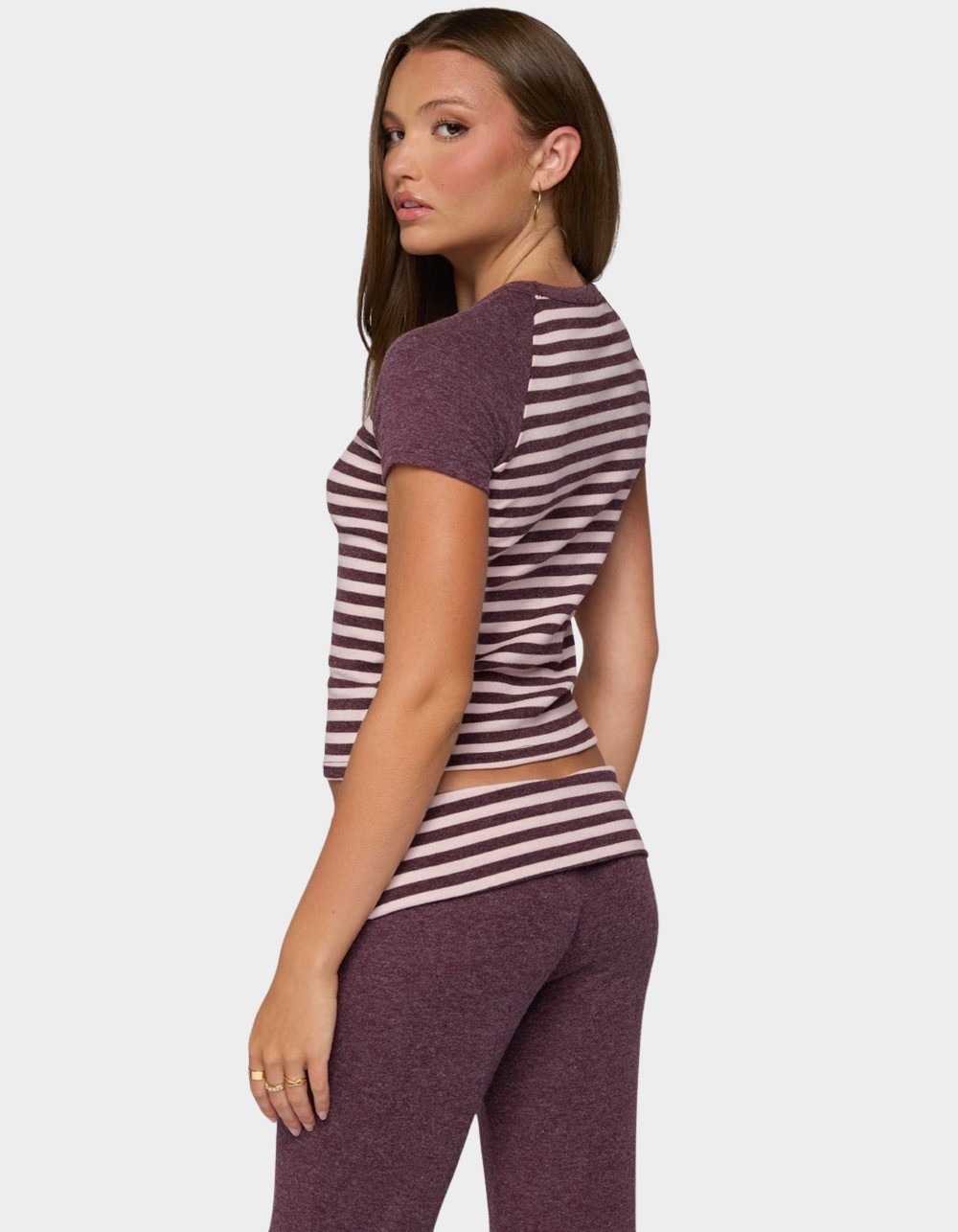 Edikted Stay Stripey Raglan Tee - DK RED