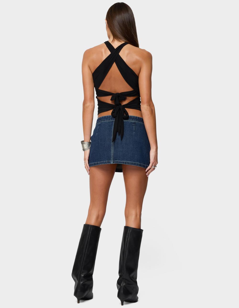 EDIKTED Maggi Knotted Backless Mesh Top - BLACK