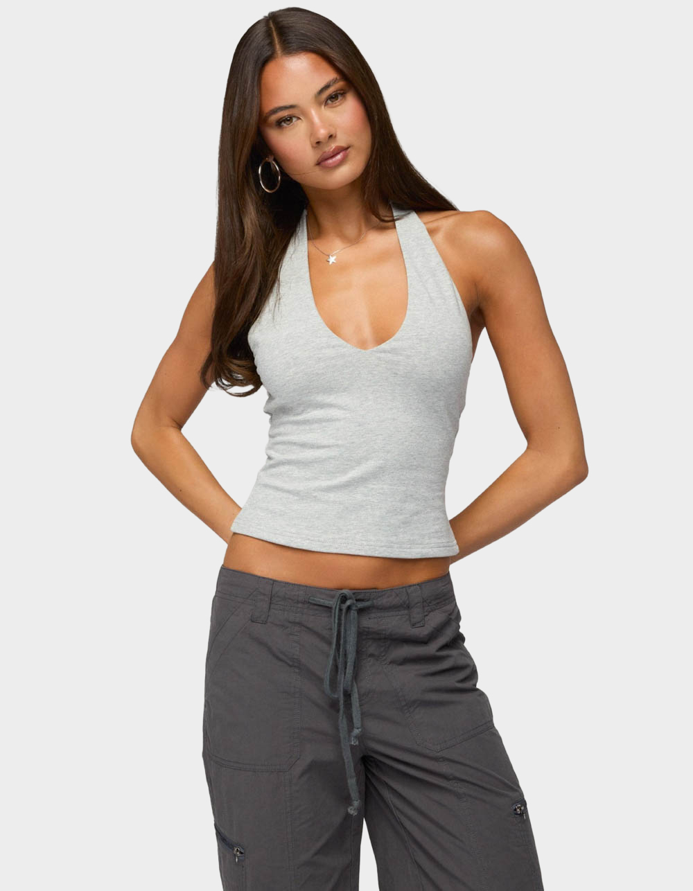EDIKTED Bennet V-Neck Halter Top - GRAY