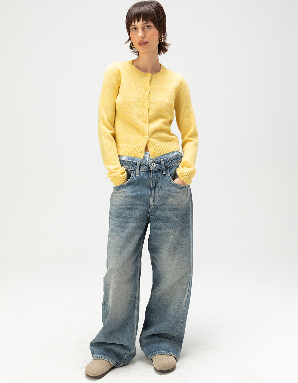 BDG Urban Outfitters Cozy Crewneck Womens Cardigan - YELLOW