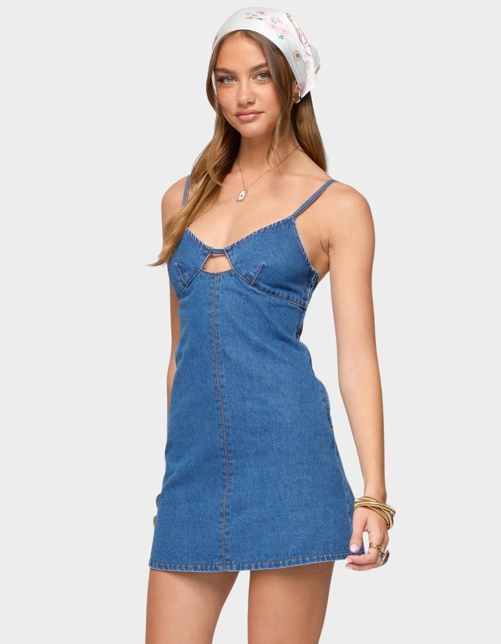 EDIKTED Maleeka Cut Out Denim Mini Dress - BLUE