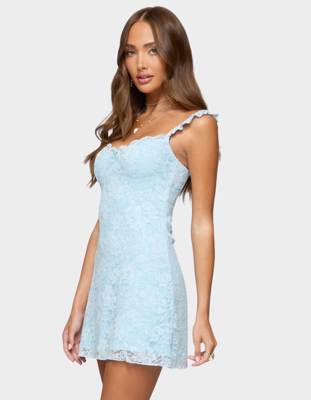 EDIKTED Stephanie Lace Mini Dress - LIGHT BLUE