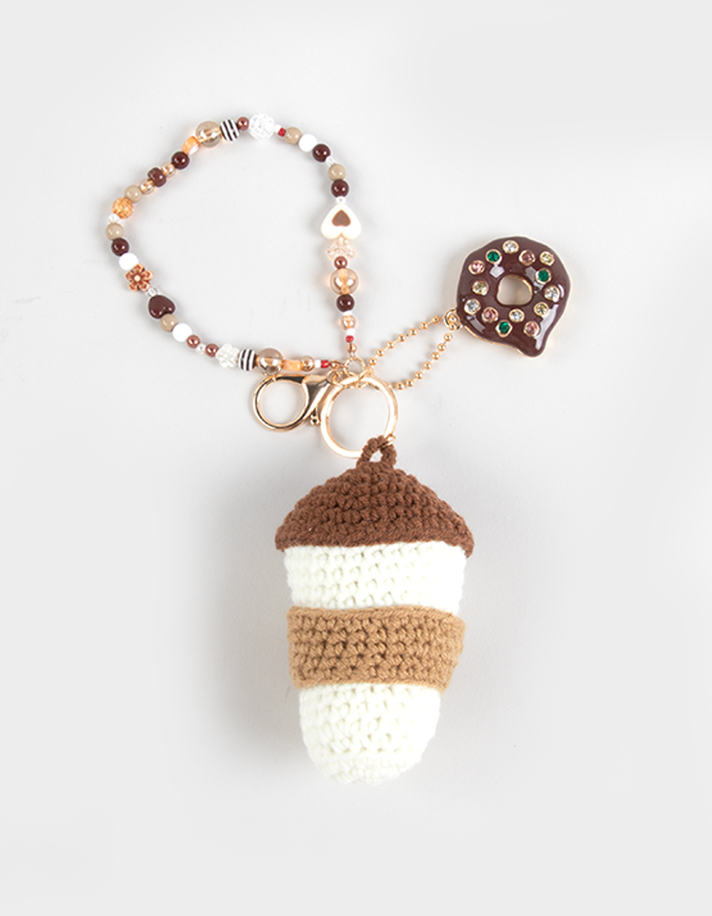 FULL TILT Crochet Coffee Bag Charm - BROWN COMBO