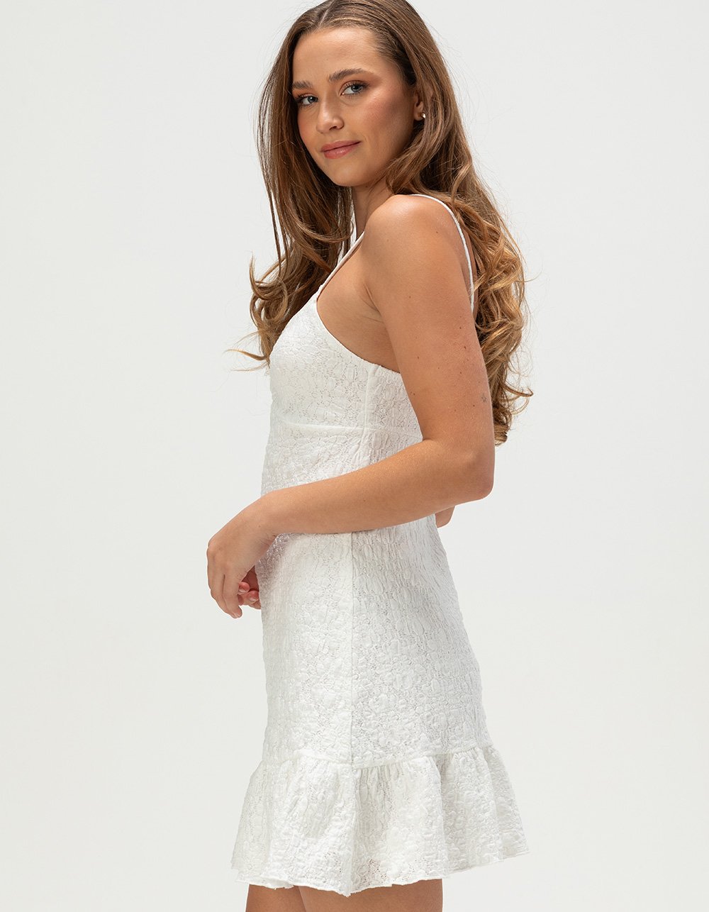 MADDEN GIRL Womens Lace Babydoll Dress - WHITE