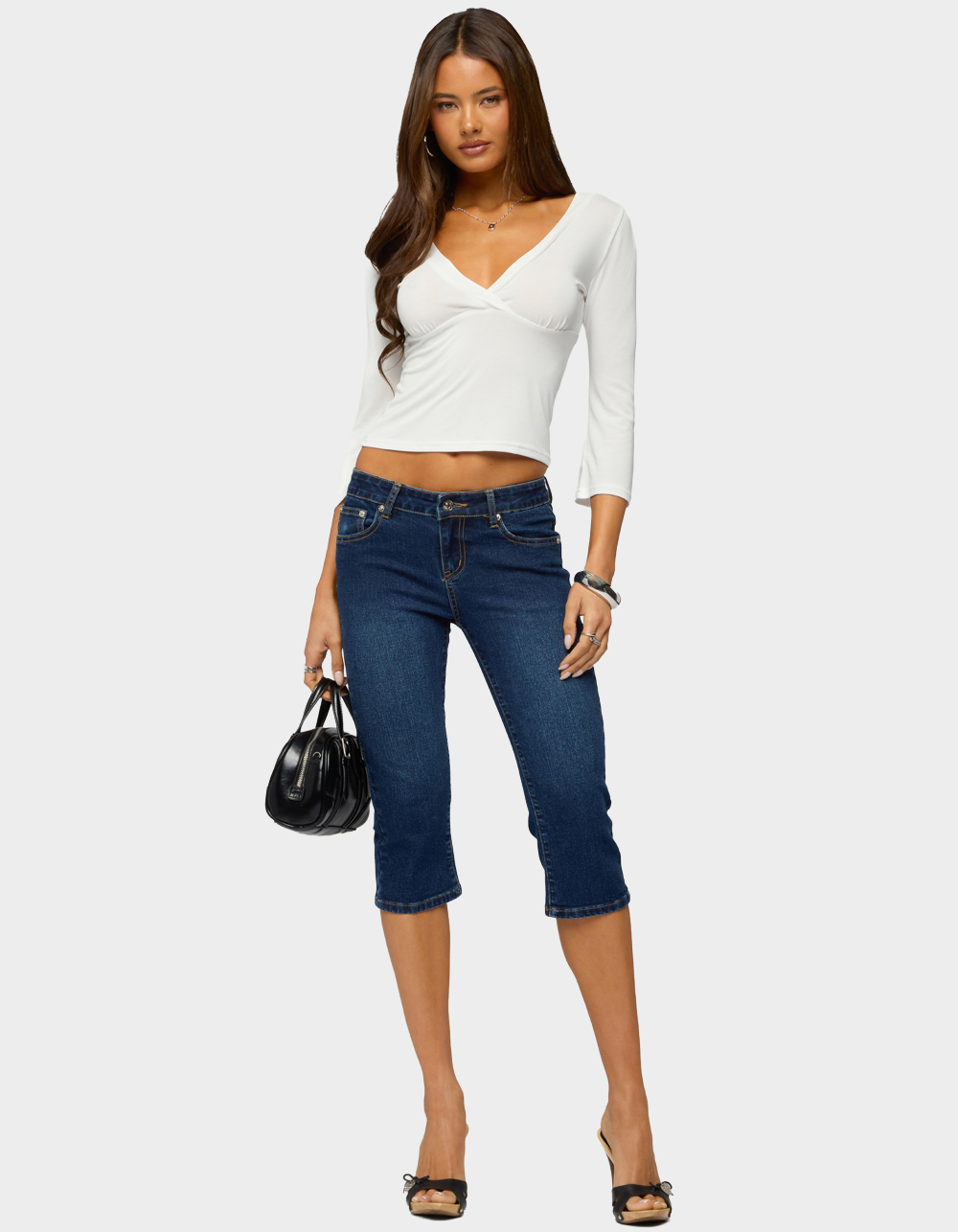 EDIKTED Fifer Low Rise Capri Jeans - DARK BLUE