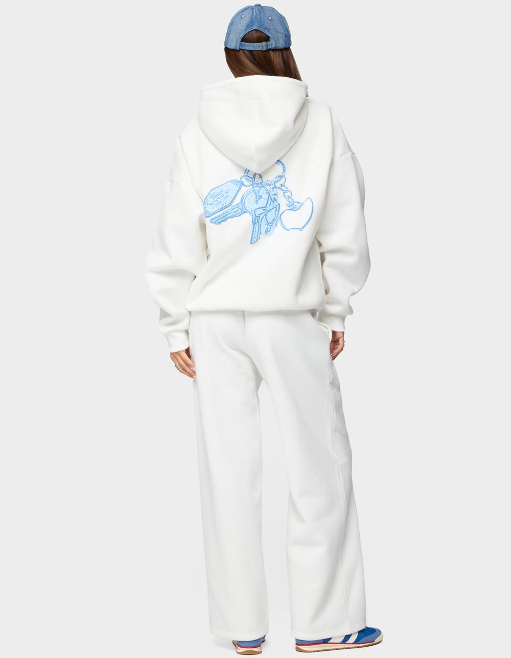 EDIKTED Keychain Cutie Straight Leg Sweatpants - WHITE