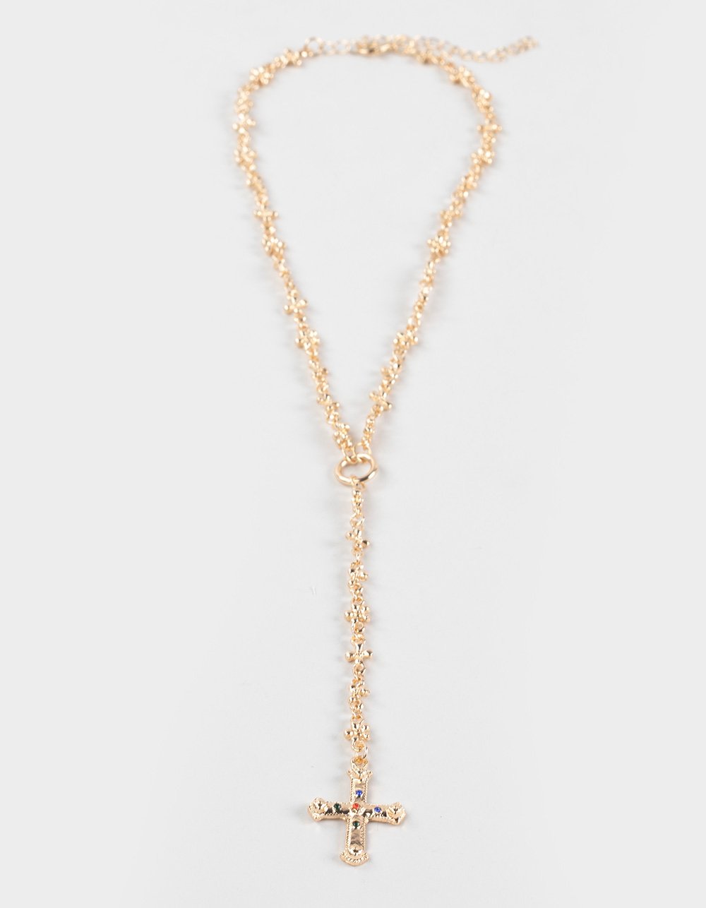FULL TILT Lariat/Rhinestone Cross Necklace - GOLD
