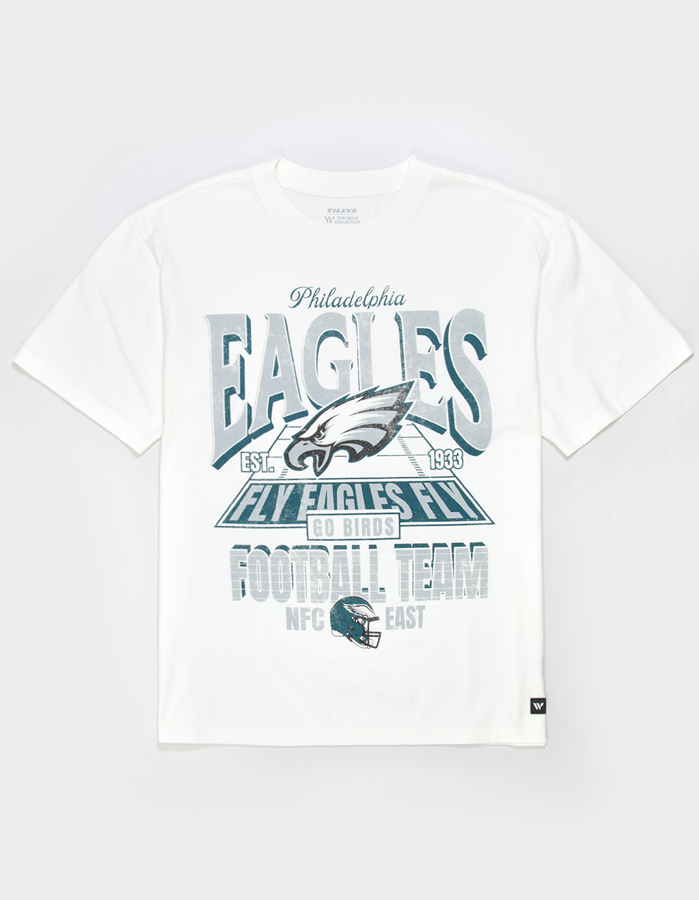 THE WILD COLLECTIVE Philadelphia Eagles End Zone Mens Boxy Tee - CREAM