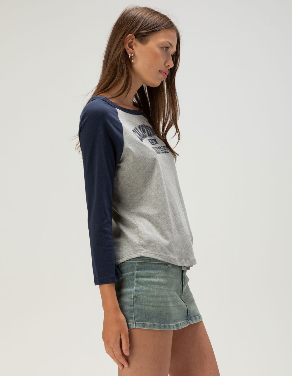RSQ Womens California Baseball Long Sleeve Tee - BLUE