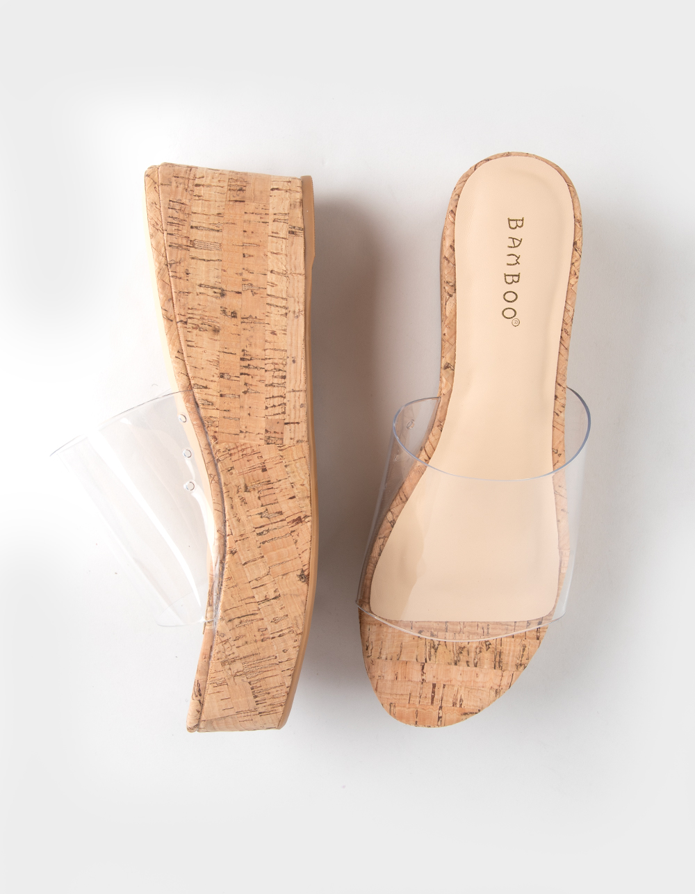 BAMBOO Beyond Womens Wedge Sandals - CLEAR